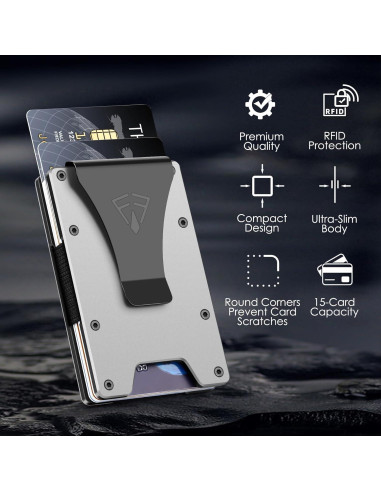 Billetera Minimalista FirstVIP para Hombres RFID Gris Mate