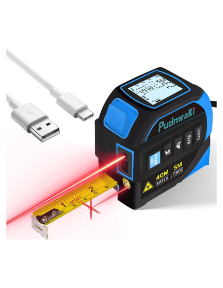 Cinta Métrica Láser 4-en-1 Pudmraki 40m con Pantalla LCD Cinta Métrica Láser 4-en-1 Pudmraki 40m con Pantalla LCD