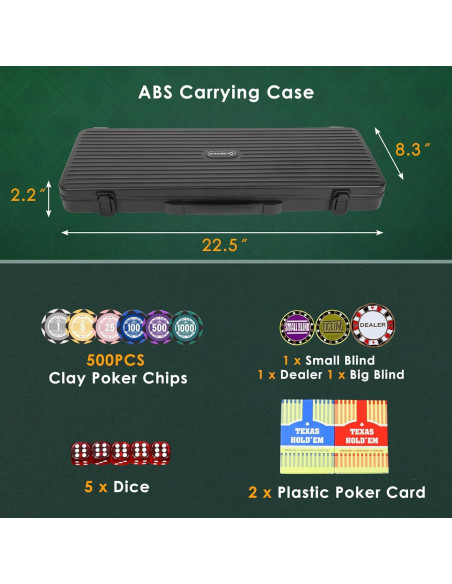 Juego de Póker ORIENGEAR 500 Fichas de Arcilla y Cartas Juego de Póker ORIENGEAR 500 Fichas de Arcilla y Cartas