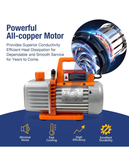 BACOENG Bomba de Vacío 3.5CFM 110V 1/4HP para A/C BACOENG Bomba de Vacío 3.5CFM 110V 1/4HP para A/C
