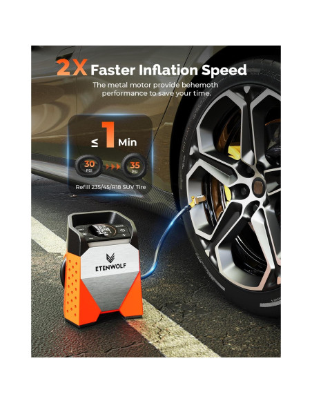 Inflador de Neumáticos ETENWOLF ZEPHYR S3 160 PSI Rápido Inflador de Neumáticos ETENWOLF ZEPHYR S3 160 PSI Rápido