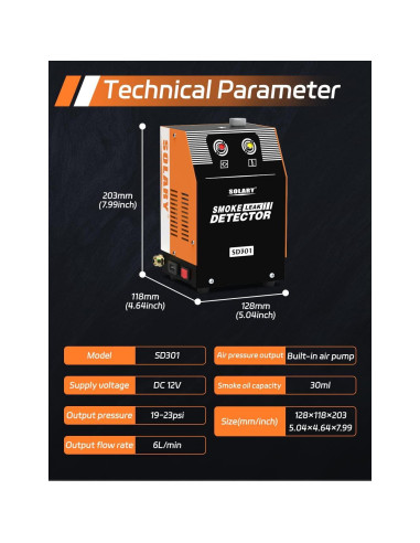 Probador de Fugas de Humo Solary SD301-OR 12V DC Portátil