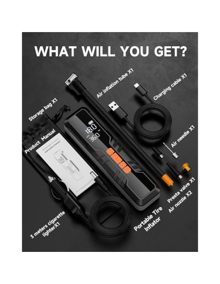 Compresor de Aire Portátil Hajomel CZ8018 150 PSI 10000mAh Compresor de Aire Portátil Hajomel CZ8018 150 PSI 10000mAh