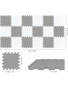 Alfombra de Puzzle EVA qqpp 18 Baldosas 30x30 cm Gris Blanco 2