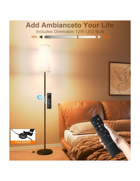 Lámpara de pie LED Luckystyle LK-F3-RF regulable negra Lámpara de pie LED Luckystyle LK-F3-RF regulable negra