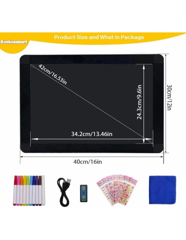 Tablero LED Kookoosmart 40x30 cm Borrable y Colorido