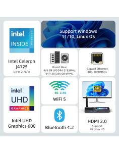 Mini PC Stick MeLE PCG02 Celeron J4125 8GB 256GB 4K 2