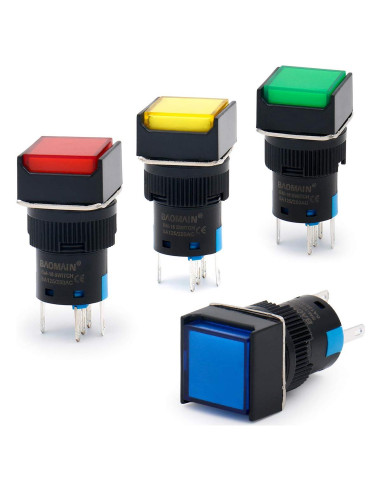 Interruptor de Botón Pulsador Baomain 16mm 4-Pack LED