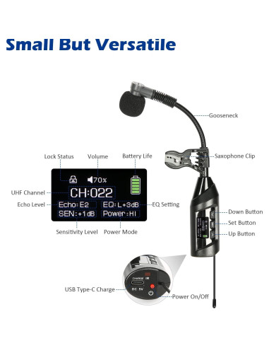 Micrófono Inalámbrico SGPRO TR-15 para Saxofón y Trompeta