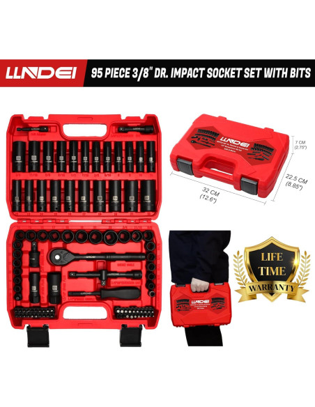Juego de Enchufes de Impacto LLNDEI 95 Piezas 3/8" Métrico Juego de Enchufes de Impacto LLNDEI 95 Piezas 3/8" Métrico