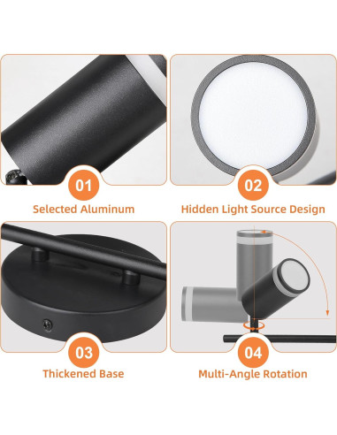 Kit de Iluminación de Riel Negro Silampdi 6 Luces LED Ajustables