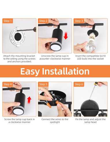 Kit de Iluminación de Riel Negro Silampdi 6 Luces LED Ajustables
