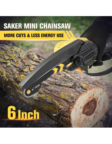 Motosierra Mini Saker Inalámbrica 15 cm con 2 Baterías