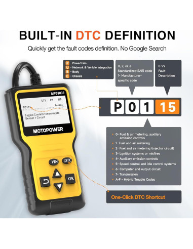 Escáner OBD2 MOTOPOWER MP69033 Diagnóstico de Coche Amarillo
