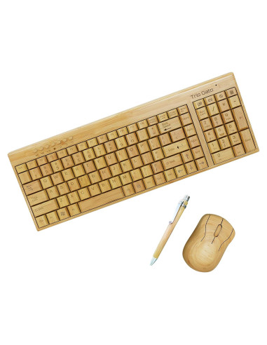 Teclado y Ratón Inalámbricos de Bambú Trio Gato - Compacto