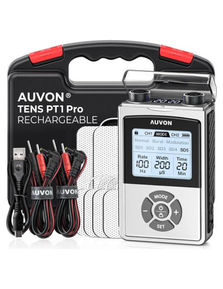 AUVON Estimulador Muscular TENS Recargable 600mAh 8 Modos AUVON Estimulador Muscular TENS Recargable 600mAh 8 Modos