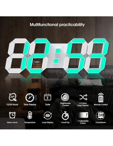 Reloj de Pared LED 3D EDUP HOME 38,1 cm con Control Remoto