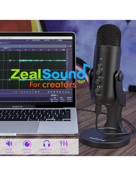 Micrófono USB ZealSound K66 para PC y PS4/PS5, Negro Micrófono USB ZealSound K66 para PC y PS4/PS5, Negro