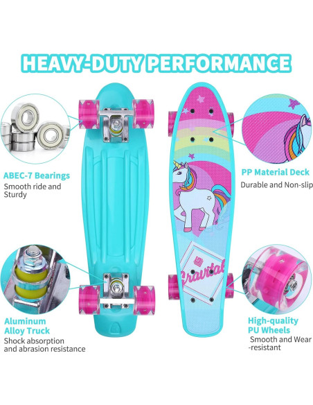 Patineta Kqpoinw 22 cm Unicornio Azul Ruedas LED para Niños Patineta Kqpoinw 22 cm Unicornio Azul Ruedas LED para Niños
