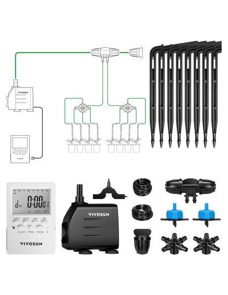 Kit de Riego por Goteo Automático VIVOSUN 15W para Jardín Kit de Riego por Goteo Automático VIVOSUN 15W para Jardín