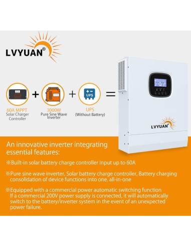 Inversor Híbrido Solar LVYUAN 3000W 24V Controlador MPPT
