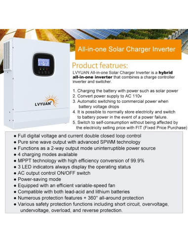 Inversor Híbrido Solar LVYUAN 3000W 24V Controlador MPPT