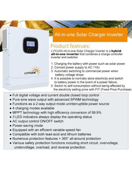 Inversor Híbrido Solar LVYUAN 3000W 24V Controlador MPPT Inversor Híbrido Solar LVYUAN 3000W 24V Controlador MPPT