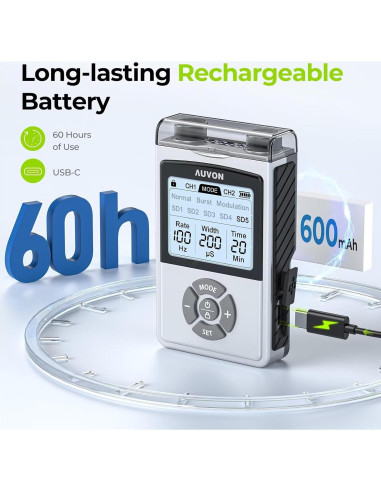 AUVON Estimulador Muscular TENS Recargable 600 mAh 8 Modos