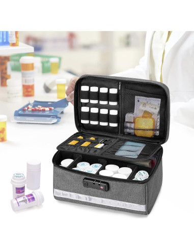 Organizador de Medicamentos Damero con Cerradura Gris 29x20x15 cm