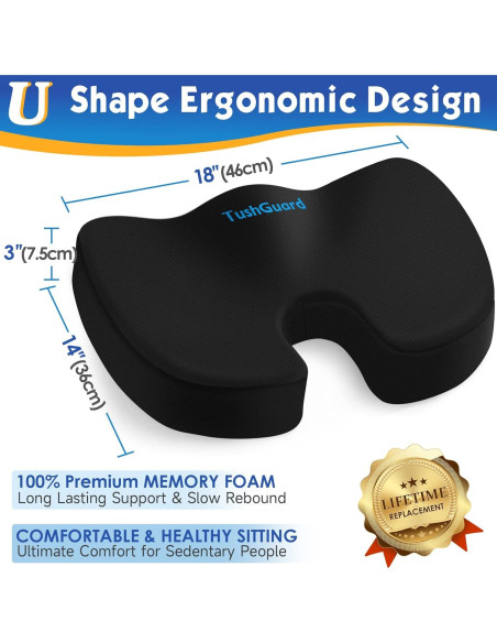 Cojín de Asiento TushGuard Espuma Viscoelástica Negro Cojín de Asiento TushGuard Espuma Viscoelástica Negro