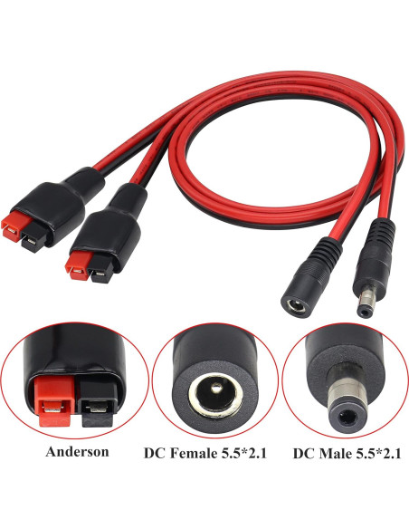 Conector de Alimentación Anderson 14AWG a DC 5.5x2.1mm 60cm Conector de Alimentación Anderson 14AWG a DC 5.5x2.1mm 60cm