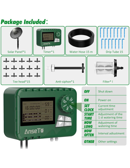 Sistema de riego por goteo solar BSV-IC305 con temporizador Sistema de riego por goteo solar BSV-IC305 con temporizador