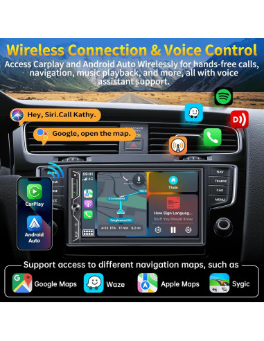 Estéreo de Coche SJOYBRING Doble Din 7" QLED Bluetooth