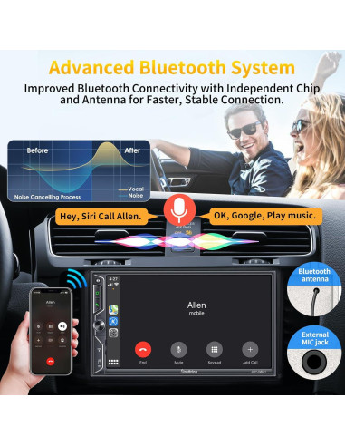 Estéreo de Coche SJOYBRING Doble Din 7" QLED Bluetooth