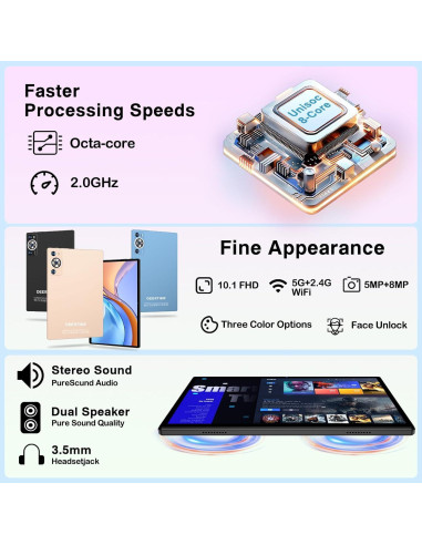 Tableta DEERTiME E9 Android 14 10.1" 22GB RAM 128GB ROM