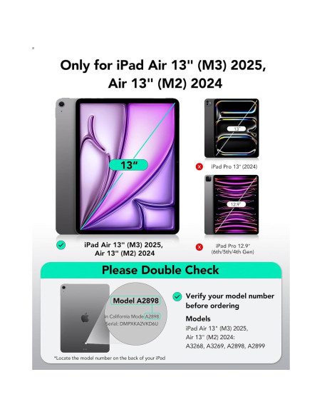 Funda ESR para iPad Air 13" M3/M2 2024/2025, Soporte Ajustable Funda ESR para iPad Air 13" M3/M2 2024/2025, Soporte Ajustable