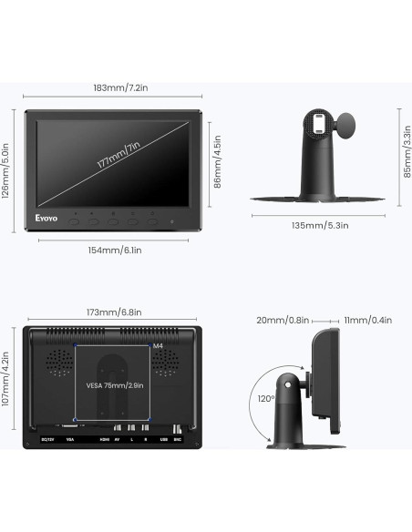 Monitor Mini Eyoyo 7" LCD 1024x600 HDMI VGA USB Monitor Mini Eyoyo 7" LCD 1024x600 HDMI VGA USB