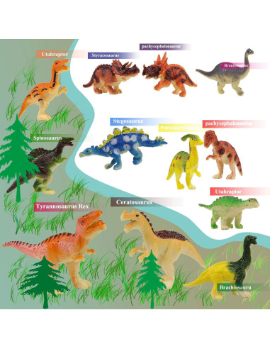 Figuras de Dinosaurios HAPTIME, Miniaturas 12 Piezas 5 cm