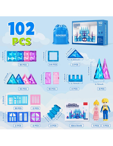 102 PCS Azulejos Magnéticos BENOKER Castillo de Hielo 3D