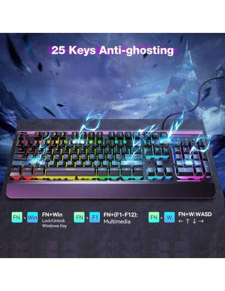 TECKNET Teclado Gaming USB RGB Resistente al Agua 1,11kg TECKNET Teclado Gaming USB RGB Resistente al Agua 1,11kg