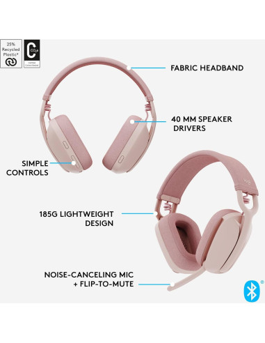 Auriculares Inalámbricos Logitech Zone Vibe 100 Rosa