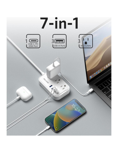 Adaptador de Enchufe de Viaje BESTEK Tipo G con 3 Salidas y 4 USB
