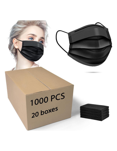 Mascarillas Desechables Negras MEESOUL 1000 PCS 3 Capas Mascarillas Desechables Negras MEESOUL 1000 PCS 3 Capas