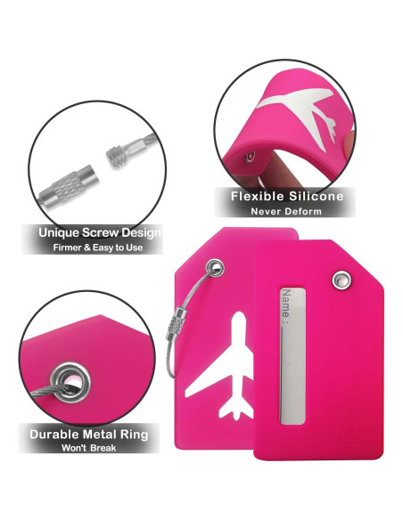 Etiquetas de Equipaje M-sorflly 2Pcs Silicona Flexible Rosa Neón Etiquetas de Equipaje M-sorflly 2Pcs Silicona Flexible Rosa Neón