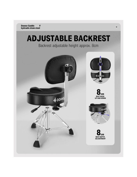 Banqueta de Batería Donner con Respaldo Ajustable Negro Banqueta de Batería Donner con Respaldo Ajustable Negro