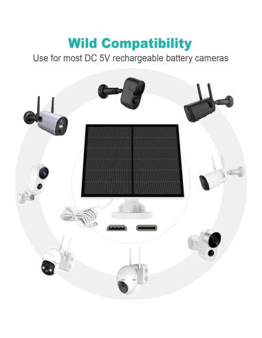 Panel Solar YCTechCam 5W para Cámara de Seguridad USB-C