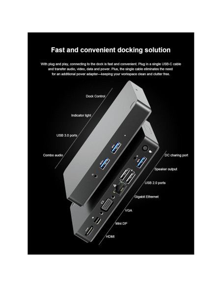 Estación de Acoplamiento WD15 USB-C 11 en 1 para Dell Estación de Acoplamiento WD15 USB-C 11 en 1 para Dell