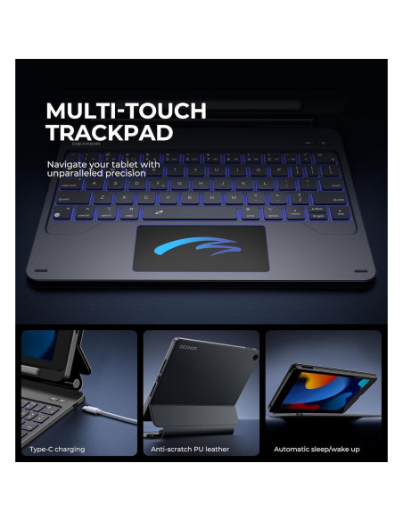 Funda con Teclado Dexnor para iPad 10.2" 9 Gen Negro Funda con Teclado Dexnor para iPad 10.2" 9 Gen Negro