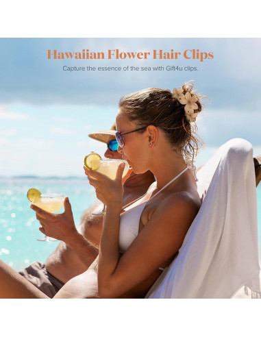 Pinzas de Pelo Gift4U con Flor Hawaiana - Juego de 6 Neutras