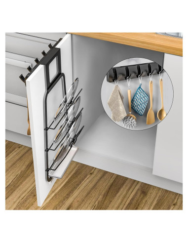 Organizador de Tapa de Olla Temste para Gabinete, Negro, 48.8x30x11.5 cm